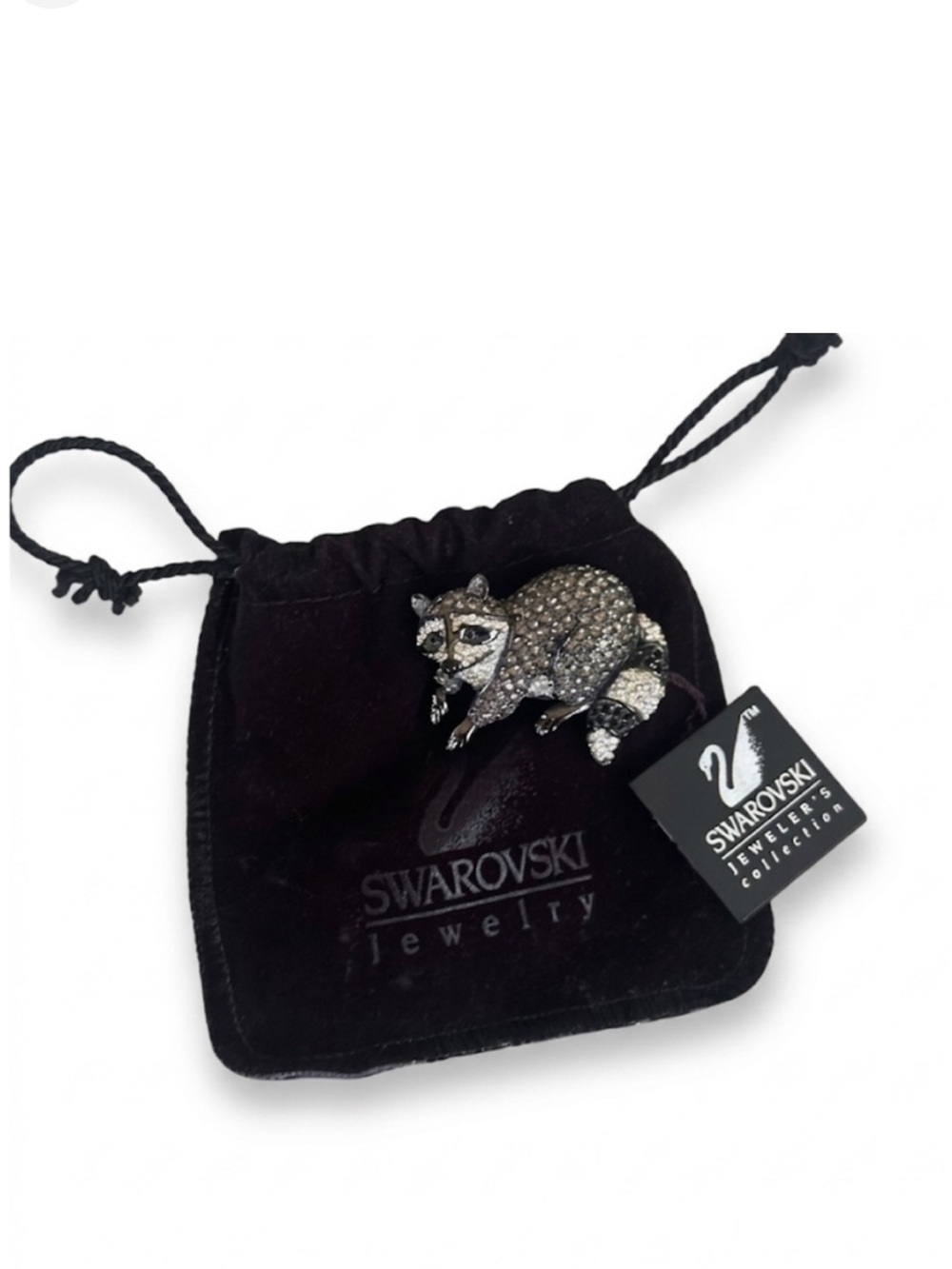 VINTAGE 90s Swarovski Jeweler's Collection Raccoon Brooch New With Tags!